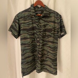 Warrior Men's Short-Sleeve Tiger Striped Camo Button-Up Shirt Size Medium